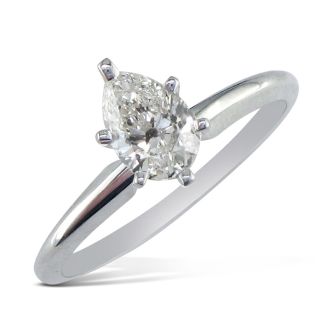 3/4 Carat Pear Shape Diamond Solitaire Ring In 14K White Gold