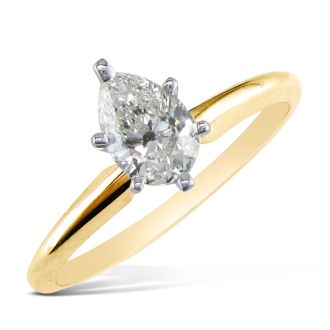 3/4 Carat Pear Shape Diamond Solitaire Ring In 14K Yellow Gold