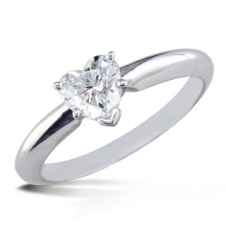 1/2 Carat Heart Shape Diamond Solitaire Ring In 14K White Gold