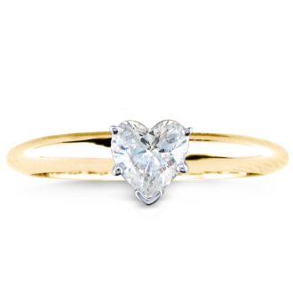 1/2 Carat Heart Shape Diamond Solitaire Ring In 14K Yellow Gold