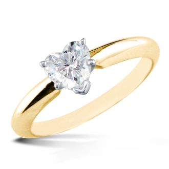 1/2 Carat Heart Shape Diamond Solitaire Ring In 14K Yellow Gold