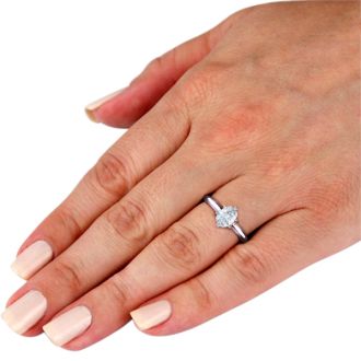 3/4 Carat Oval Shape Diamond Solitaire Ring In 14K White Gold