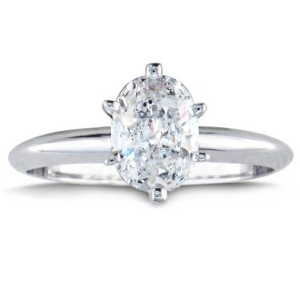1 Carat Oval Shape Diamond Solitaire Ring In 14K White Gold