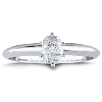 1/2 Carat Oval Shape Diamond Solitaire Ring In 14K White Gold