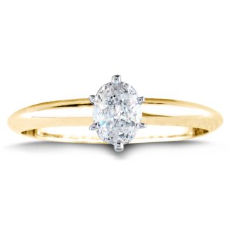 1/2 Carat Oval Shape Diamond Solitaire Ring In 14K Yellow Gold