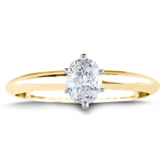 Cheap Engagement Rings, 1/2 Carat Oval Shape Diamond Solitaire Ring In 14K Yellow Gold