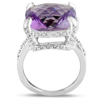 11ct Amethyst and Diamond Ring, Sterling Silver Size 4, 4.5 Only