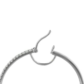 1 Carat Diamond Hoop Earrings in Sterling Silver, 1 1/2 Inches
