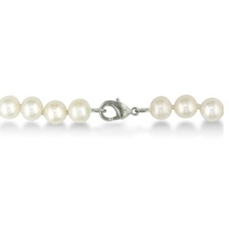 18 Inch Lustrous Hand-Knotted 8mm to 9mm Pearl Necklace. Wonderful Sterling Silver Overlay Clasp! Fantastic Value For A Lovely Necklace