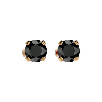 1ct Black Diamond Stud Earrings 14k Yellow Gold