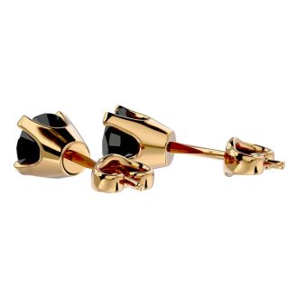 1ct Black Diamond Stud Earrings, 14k Yellow Gold