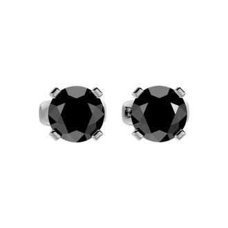 2ct Black Diamond Stud Earrings, 14k White Gold