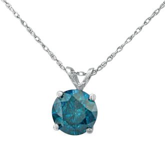 1ct Blue Diamond Solitaire Pendant, 14k White Gold