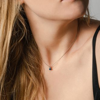 1ct Blue Diamond Solitaire Pendant, 14k White Gold