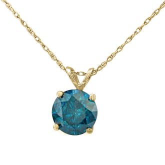 1ct Blue Diamond Solitaire Pendant, 14k Yellow Gold