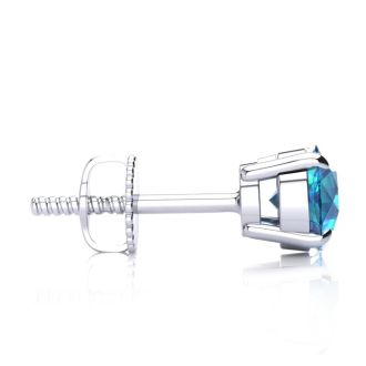 1 1/2 Carat Blue Diamond Stud Earrings, 14 Karat White Gold