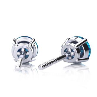 1 1/2 Carat Blue Diamond Stud Earrings, 14 Karat White Gold