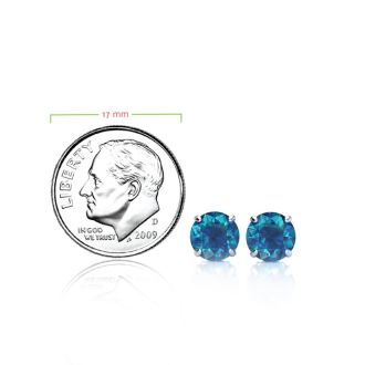1 1/2 Carat Blue Diamond Stud Earrings, 14 Karat White Gold
