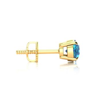 1 1/2 Carat Blue Diamond Stud Earrings, 14 Karat Yellow Gold