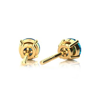 1 1/2 Carat Blue Diamond Stud Earrings, 14 Karat Yellow Gold