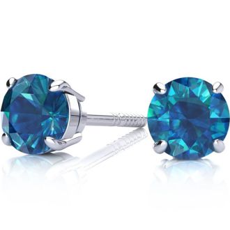 2 Carat Blue Diamond Stud Earrings In 14 Karat White Gold. Very Limited Pairs Available