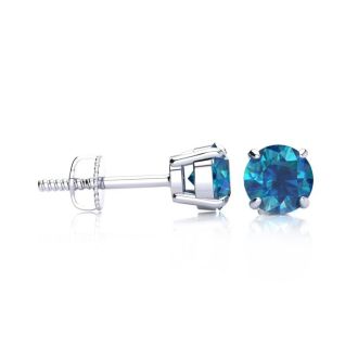 2 Carat Blue Diamond Stud Earrings In 14 Karat White Gold. Very Limited Pairs Available