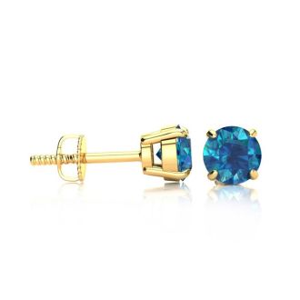 2 Carat Blue Diamond Stud Earrings In 14 Karat Yellow Gold