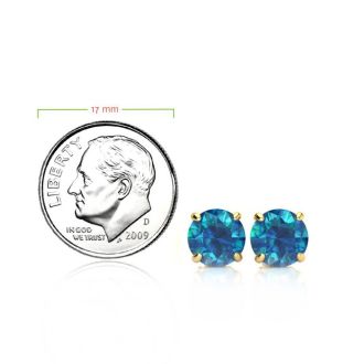 2 Carat Blue Diamond Stud Earrings In 14 Karat Yellow Gold
