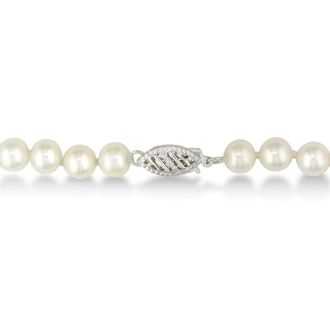 16 Inch 6mm AA Hand Knotted Pearl Necklace, Sterling Silver Clasp