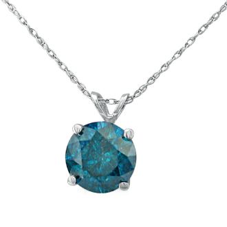 1 1/2ct Blue Diamond Solitaire Pendant, 14k White Gold