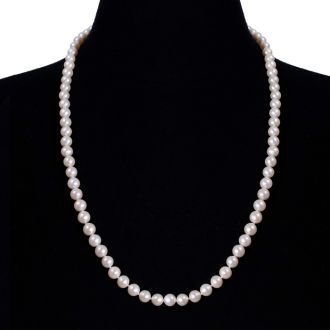 24 inch 6mm AA Pearl Necklace With 14K Yellow Gold Clasp