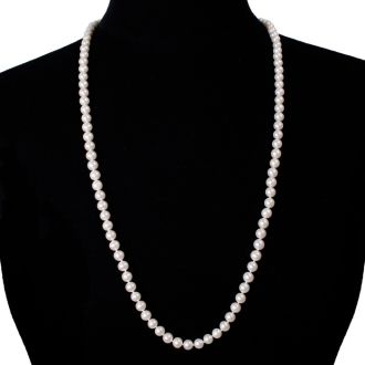 30 inch 7mm AA Pearl Necklace With 14K Yellow Gold Clasp