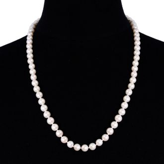 24 inch 8mm AA Pearl Necklace With 14K Yellow Gold Clasp