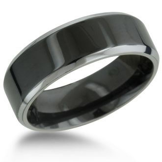 8MM Flat Top Two Tone Black Titanium Ring Wedding Band