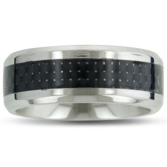 8MM Men's Titanium Carbide Ring Wedding Band W/ Carbon Fiber Inlay