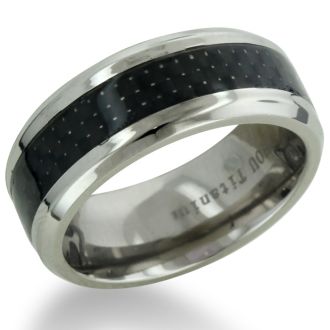 8MM Men's Titanium Carbide Ring Wedding Band W/ Carbon Fiber Inlay