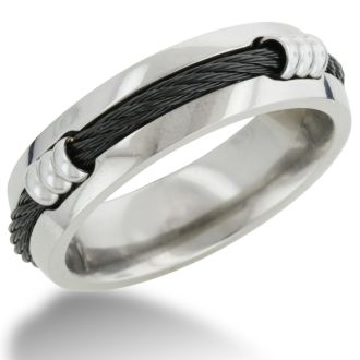 7mm Mens Titanium Wedding Band Ring with Carbon Fiber Rope, Sizes 8 to 12.5