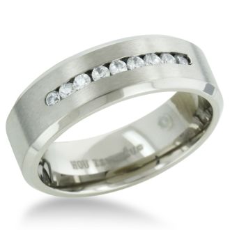 8 MM Men's Titanium ring wedding band with 9 large Channel Set CZ