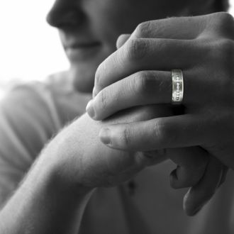 8 MM Men's Titanium ring wedding band with 9 large Channel Set CZ