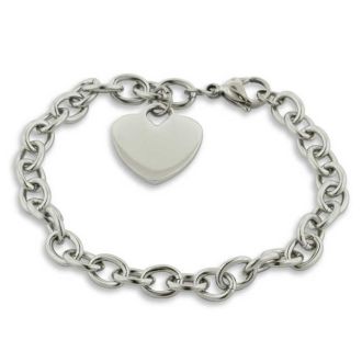 Ladies Dangling Single Heart Charm Bracelet in Stainless Steel