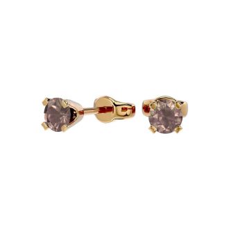 1/4 Carat Chocolate Bar Brown Champagne Diamond Stud Earrings in 14 Karat Yellow Gold FIlled