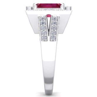 2 3/4 Carat Ruby and Halo Diamond Ring In 14 Karat White Gold