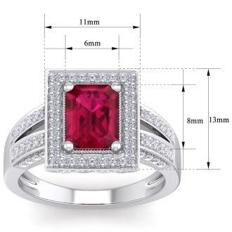 2 3/4 Carat Ruby and Halo Diamond Ring In 14 Karat White Gold