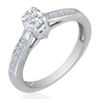 Engagement Rings: Elegant 1ct Round Cut Diamond Engagement Ring in 14k White Gold