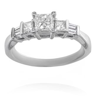 1 Carat Princess Diamond Engagement Ring in 14K White Gold, Size 7