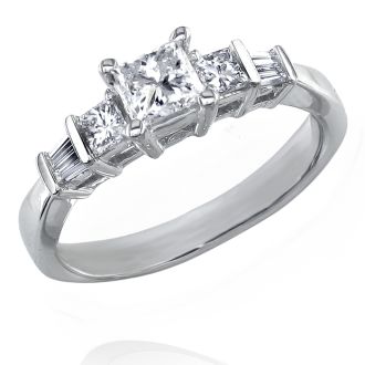 1 Carat Princess Diamond Engagement Ring in 14K White Gold, Size 7