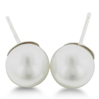 9mm Cultured Pearl Stud Earrings in 14 Karat White Gold