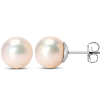 Pearl Stud Earrings With 9mm Cultured Pearls In 14 Karat White Gold