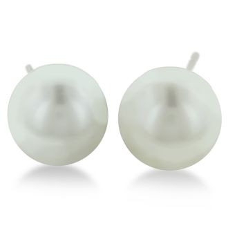 8mm Cultured Pearl Stud Earrings in 14 Karat White Gold