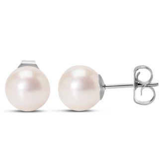 Pearl Stud Earrings With 7mm Cultured Pearls In 14 Karat White Gold